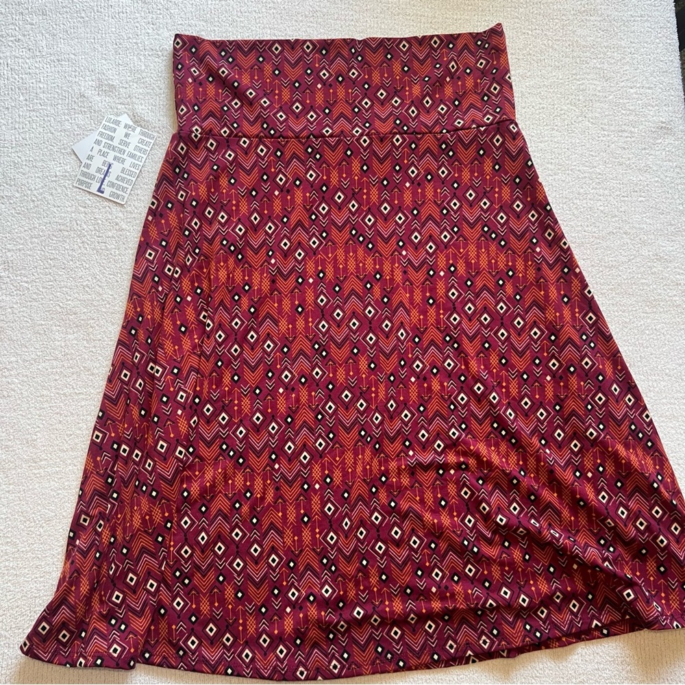 LulaRoe Geometric Patterned Red A-Line Skirt Size L